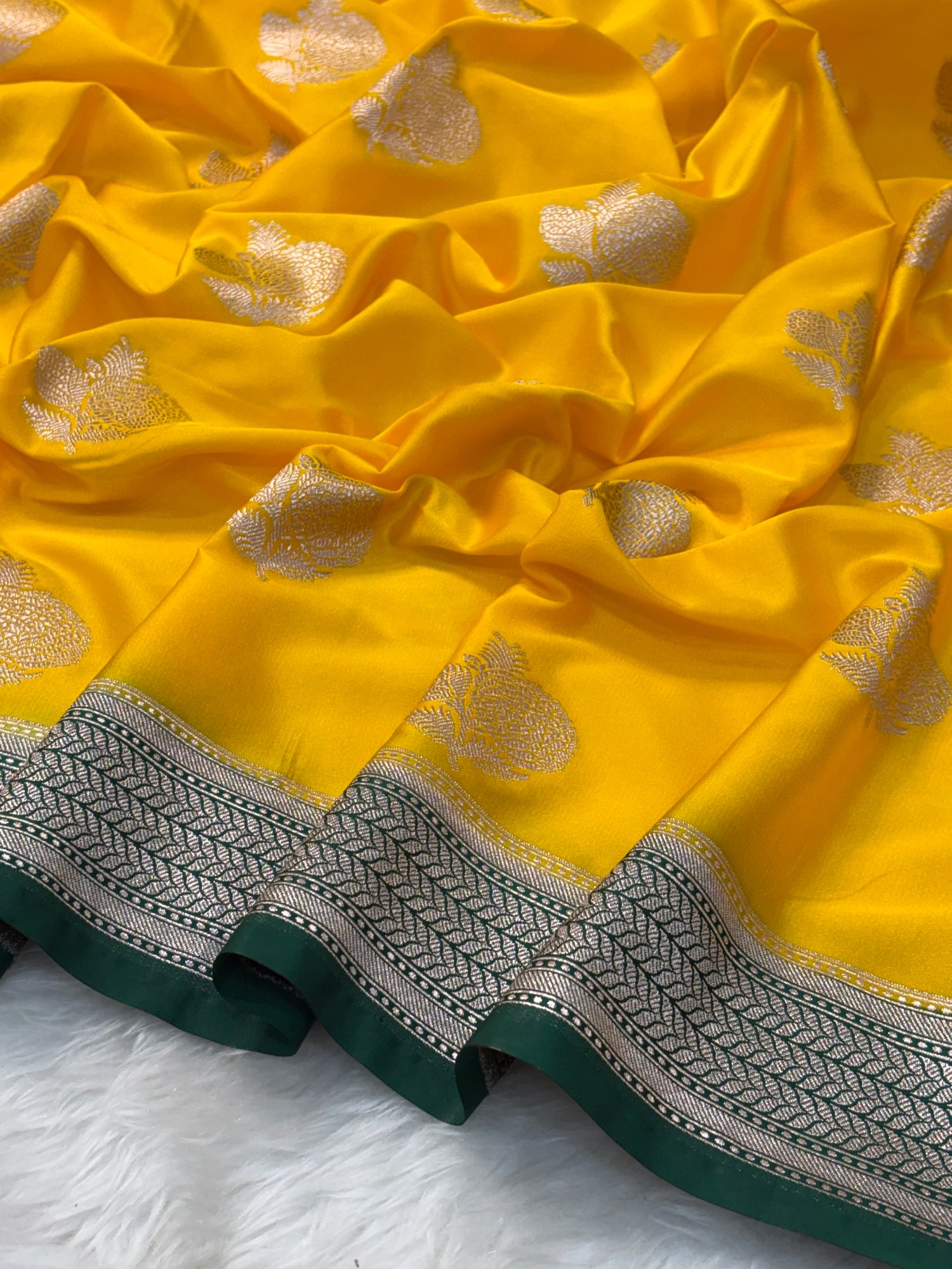 Yellow Pure Banarasi Mashru Silk Saree