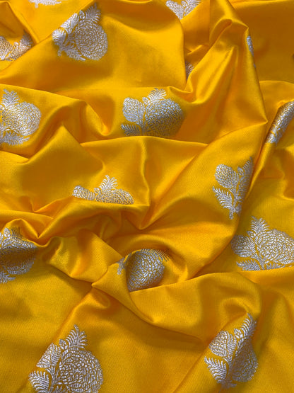 Yellow Pure Banarasi Mashru Silk Saree