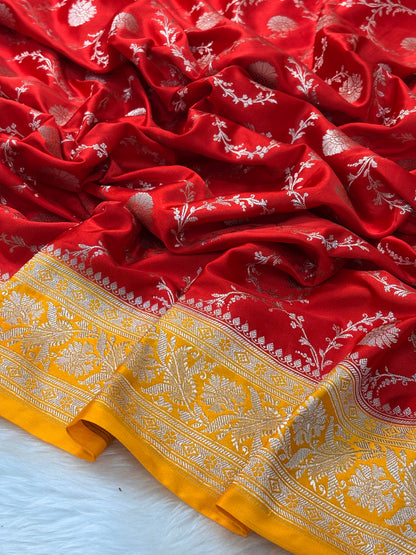 Red Pure Banarasi Mashru Silk Saree