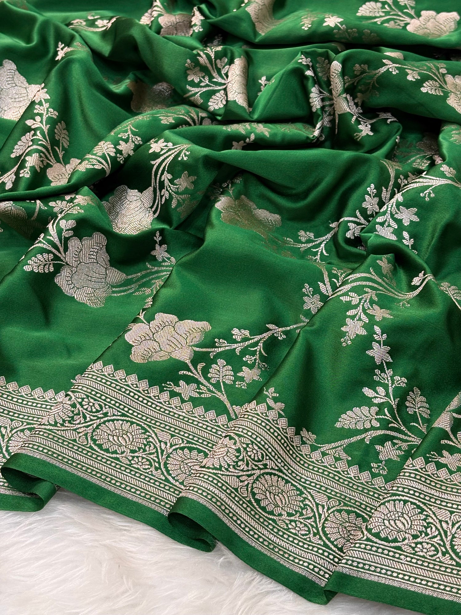 Bottle Green Pure Banarasi Mashru Katan Silk Saree