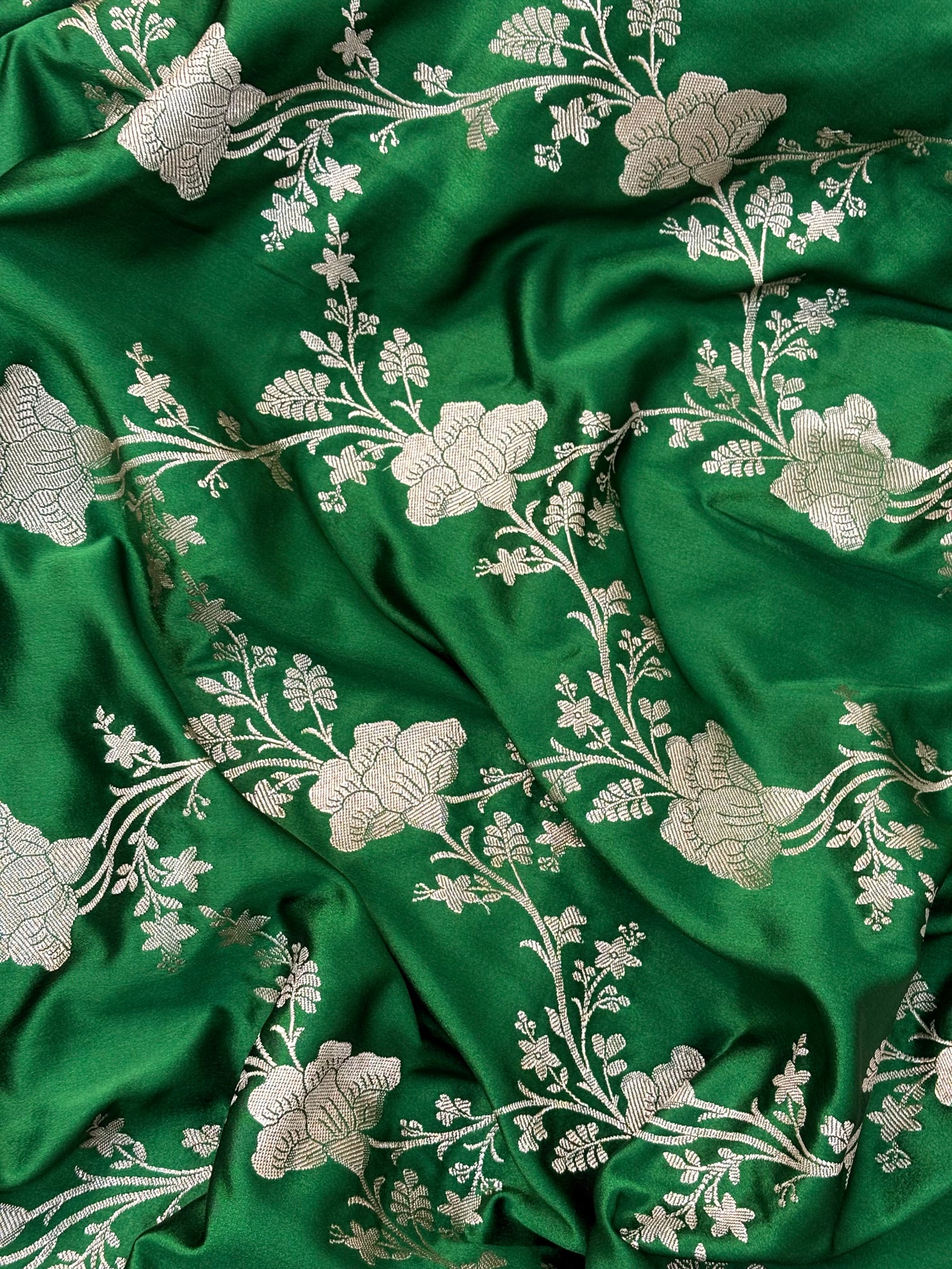 Bottle Green Pure Banarasi Mashru Katan Silk Saree