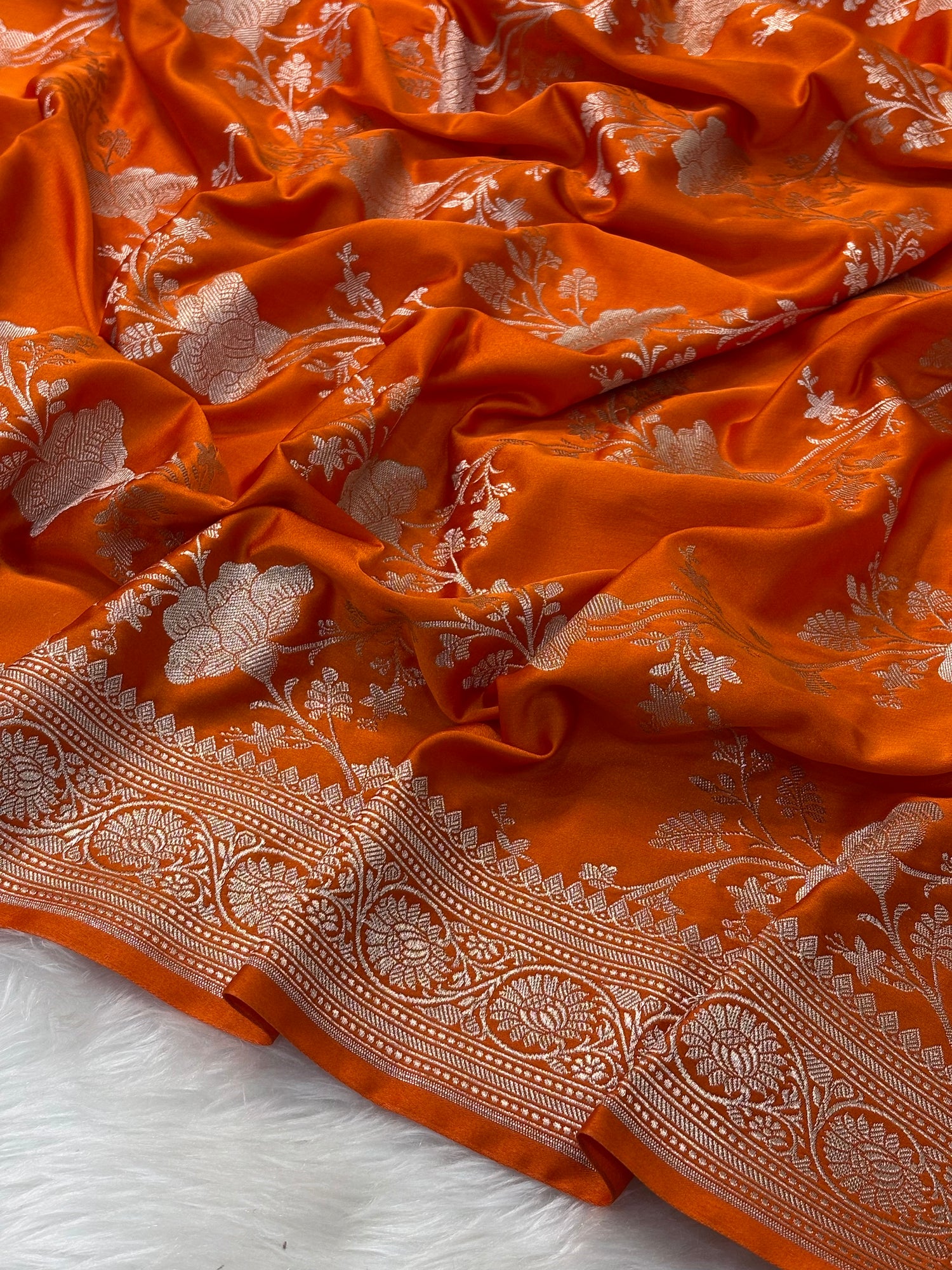 Orange Pure Banarasi Mashru Silk Saree