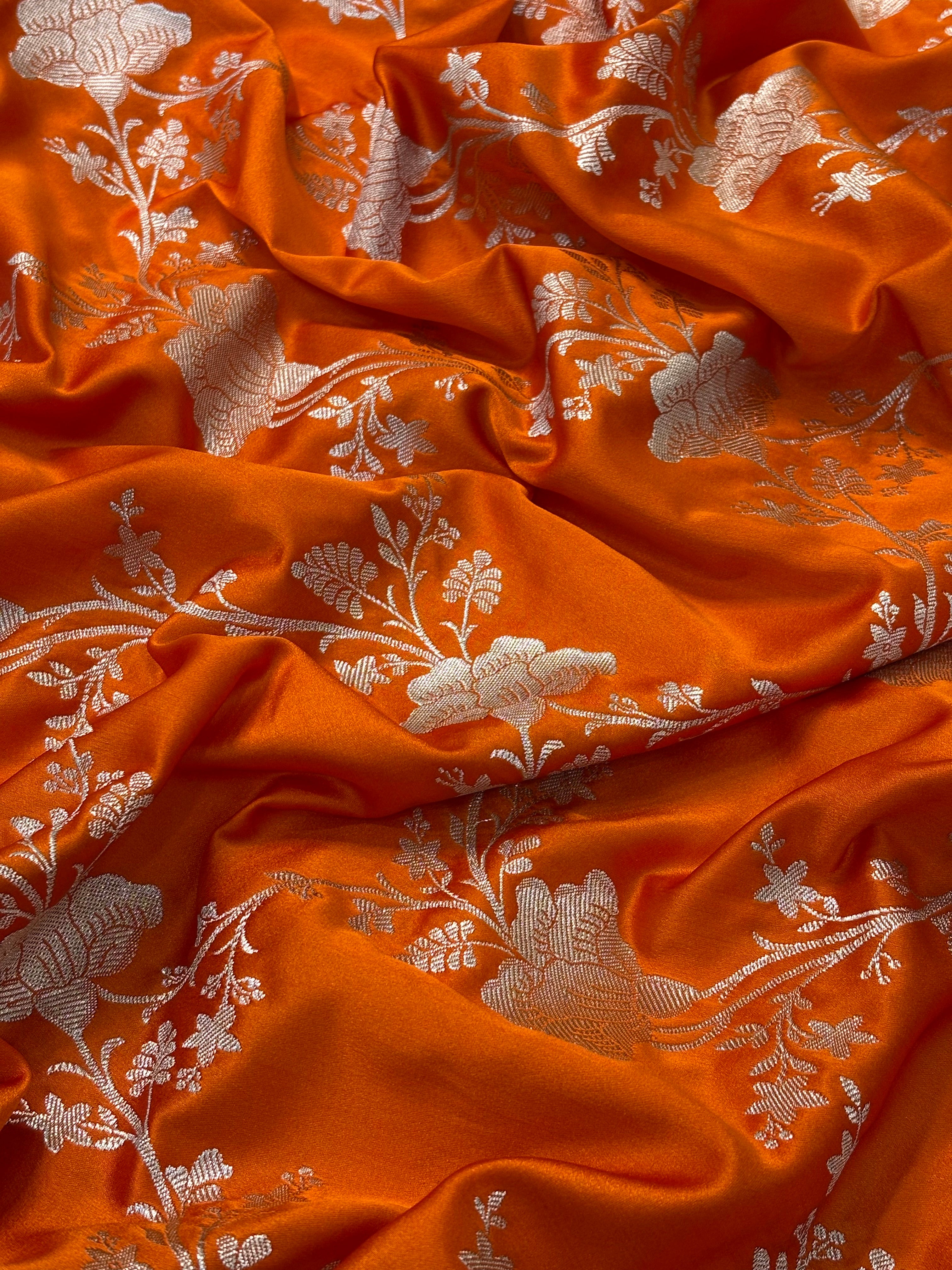 Orange Pure Banarasi Mashru Silk Saree