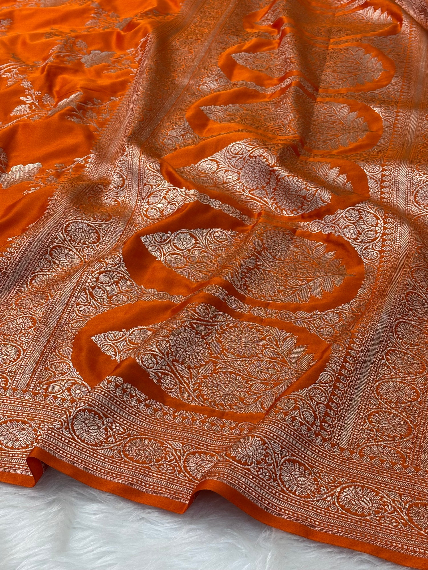 Orange Pure Banarasi Mashru Silk Saree