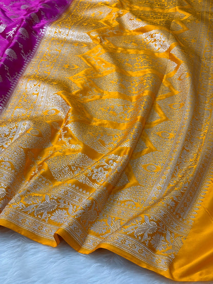 Pink Pure Banarasi Mashru Katan Silk Saree