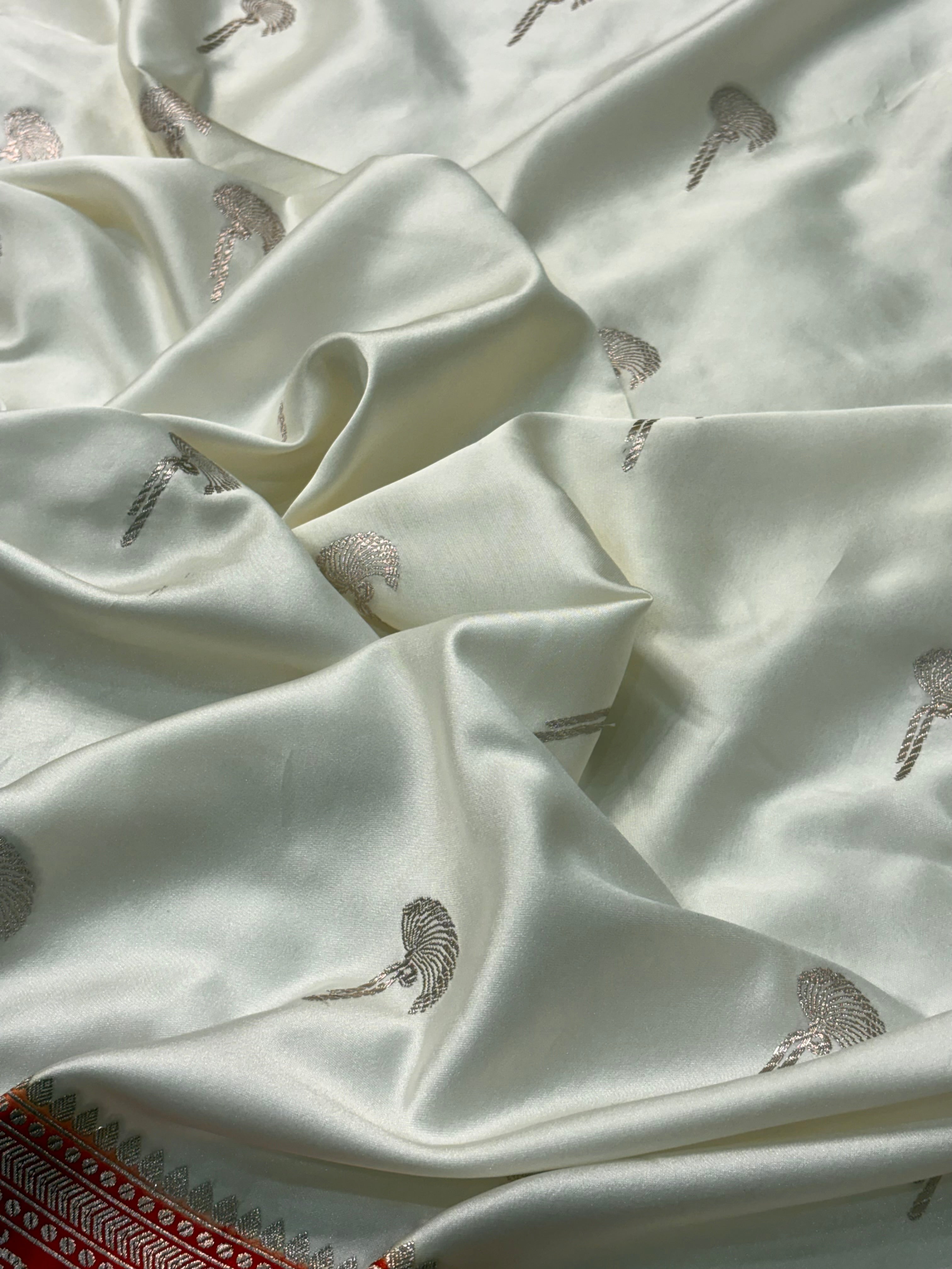 White Pure Banarasi Mashru Katan Silk Saree