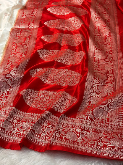 White Pure Banarasi Mashru Katan Silk Saree