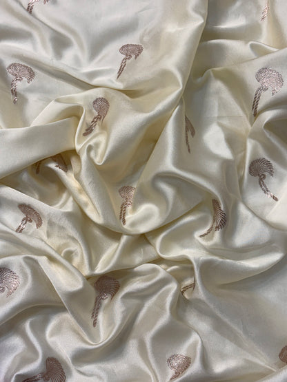 White Pure Banarasi Mashru Katan Silk Saree