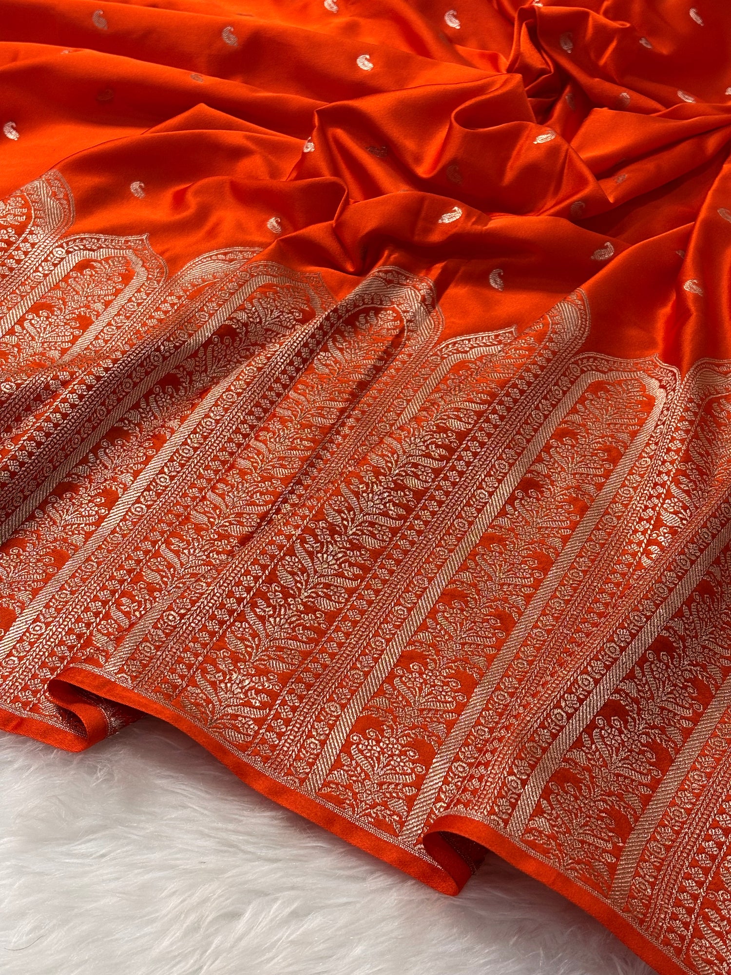 Orange Pure Banarasi Mashru Katan Silk Saree