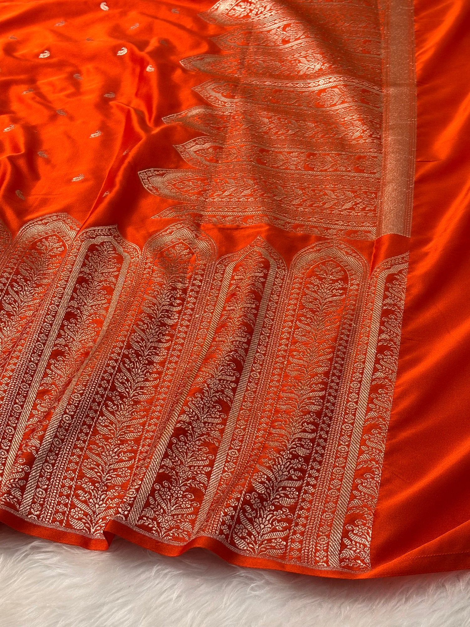 Orange Pure Banarasi Mashru Katan Silk Saree
