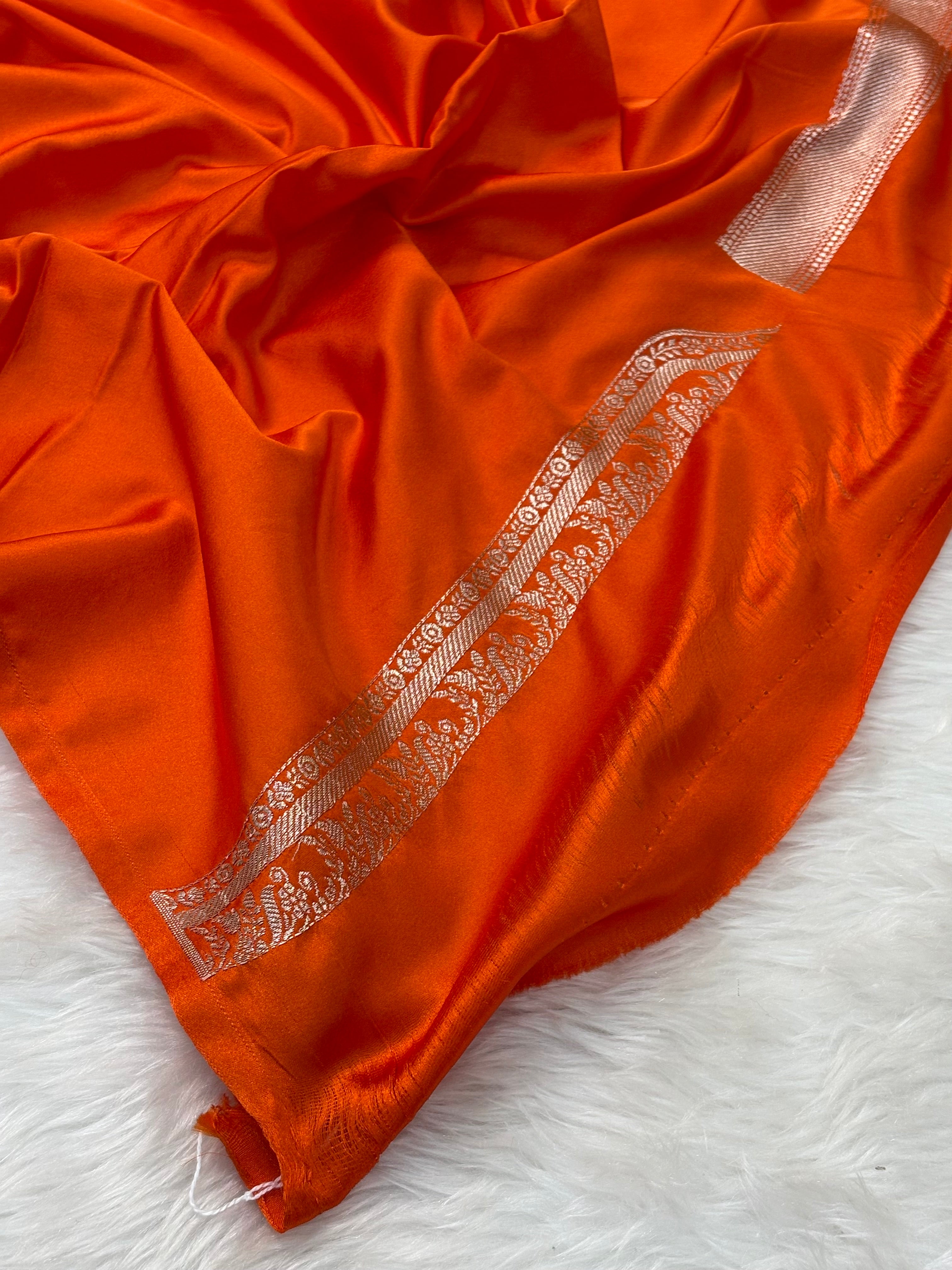 Orange Pure Banarasi Mashru Katan Silk Saree