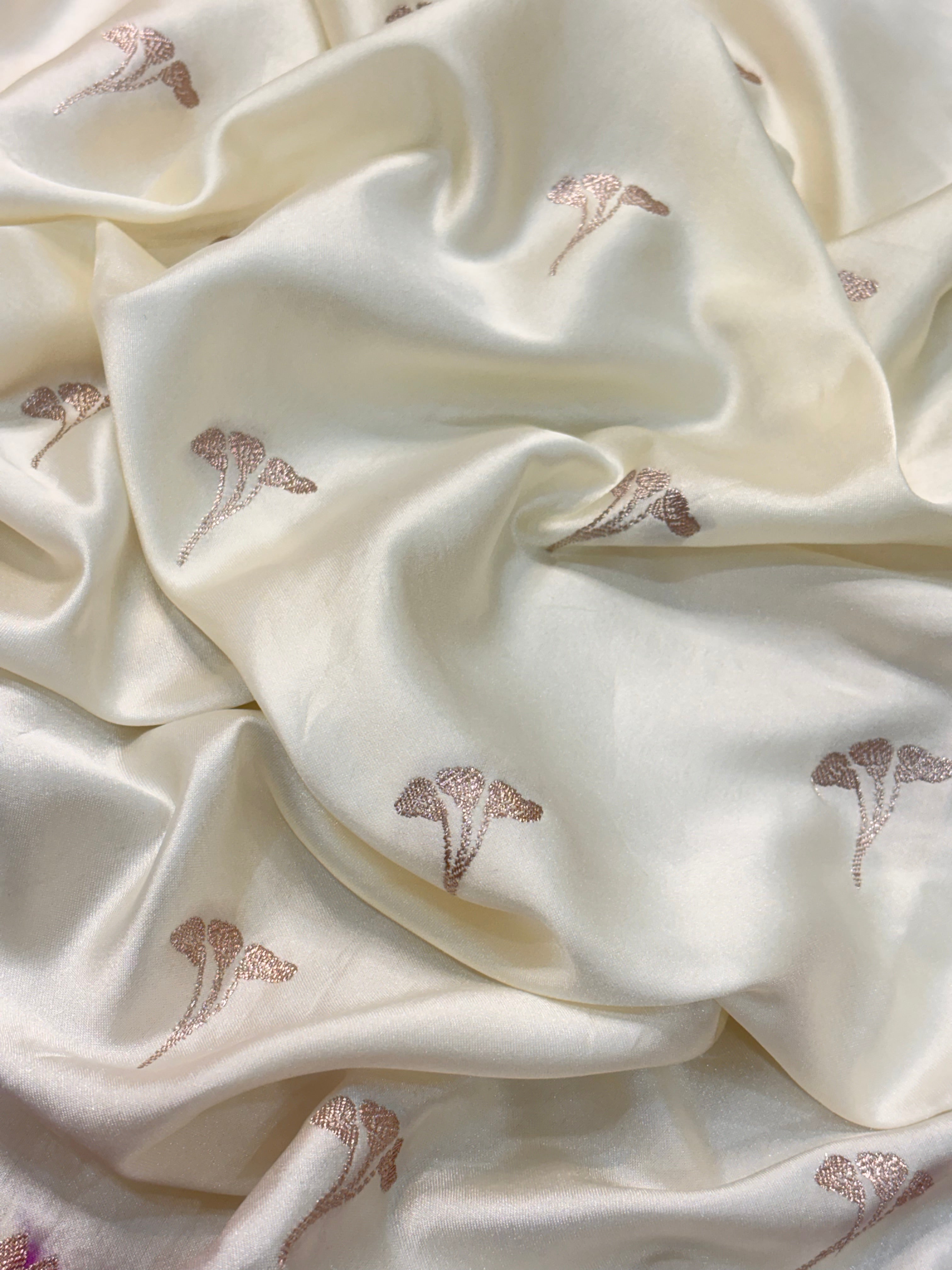 White Pure Banarasi Mashru Katan Silk Saree