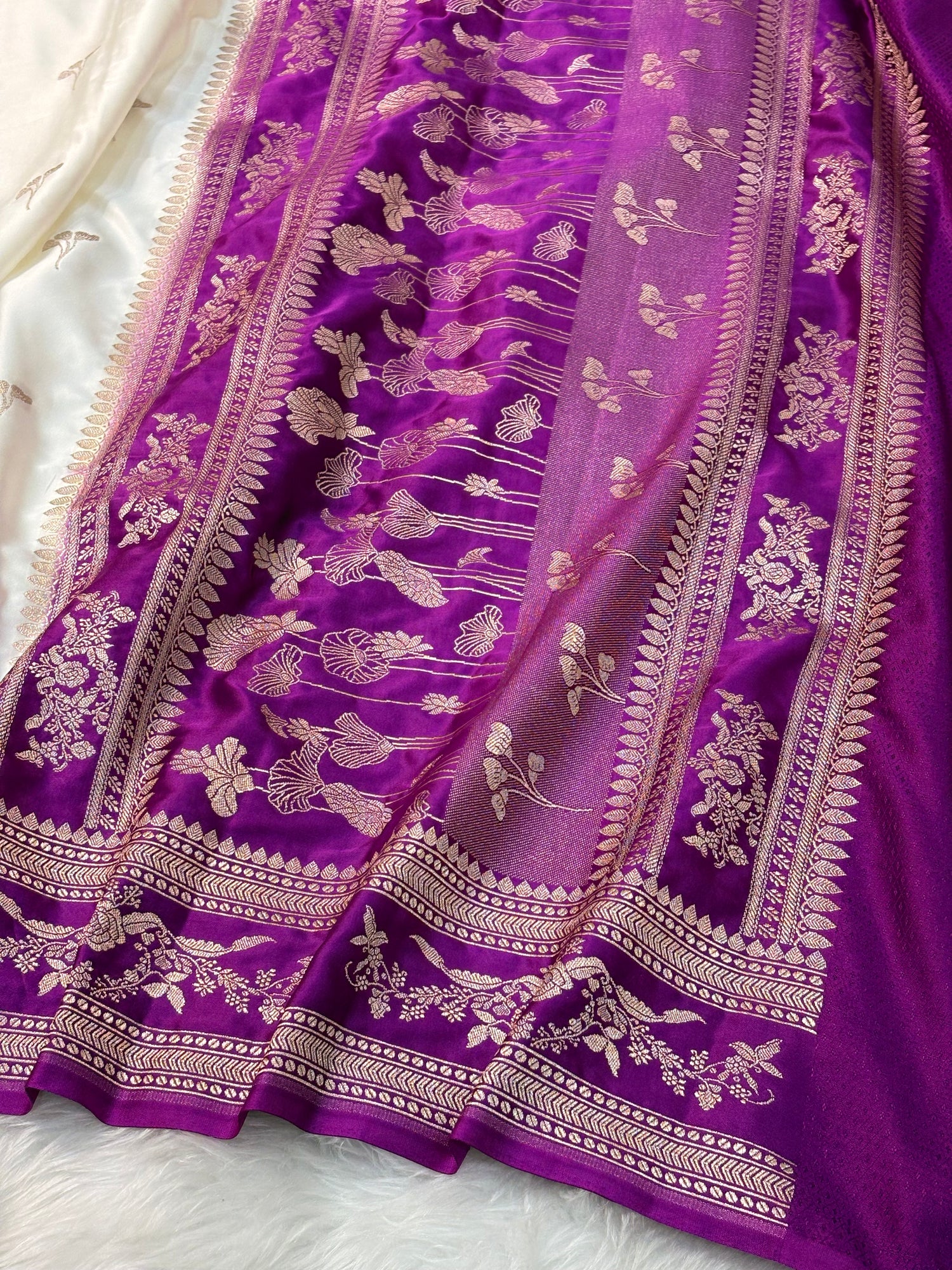 White Pure Banarasi Mashru Katan Silk Saree