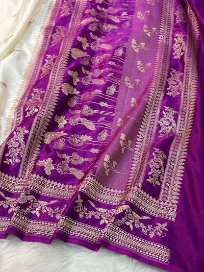 White Pure Banarasi Mashru Katan Silk Saree