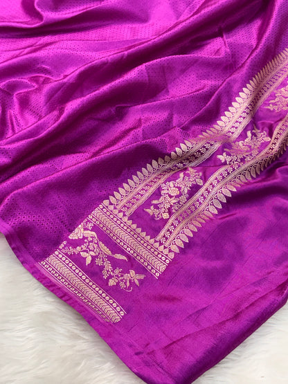 White Pure Banarasi Mashru Katan Silk Saree