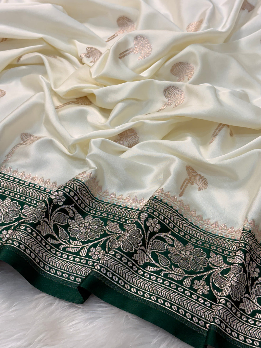 White Pure Banarasi Mashru Katan Silk Saree