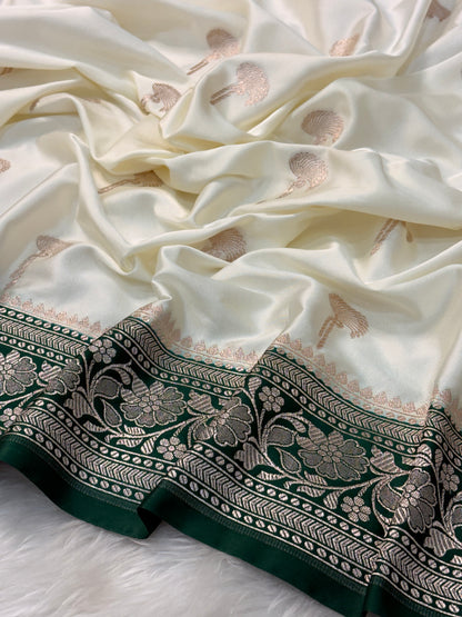 White Pure Banarasi Mashru Katan Silk Saree
