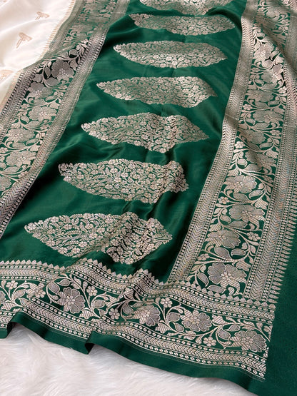 White Pure Banarasi Mashru Katan Silk Saree