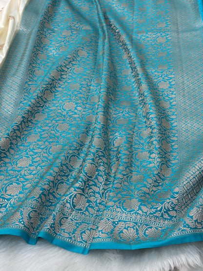 White Pure Banarasi Mashru Katan Silk Saree