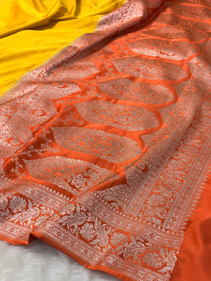 Yellow Pure Banarasi Mashru Katan Silk Saree
