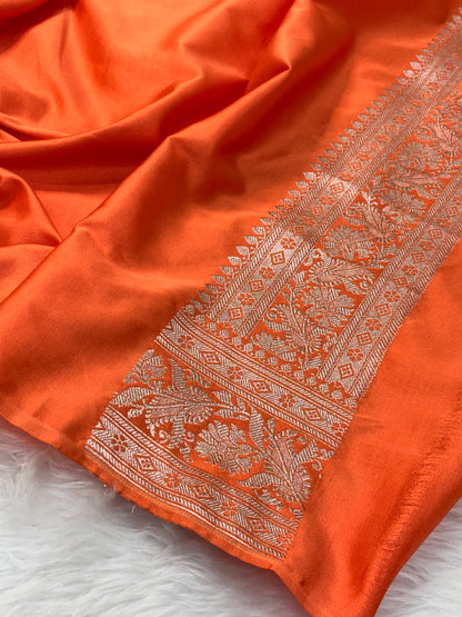 Yellow Pure Banarasi Mashru Katan Silk Saree