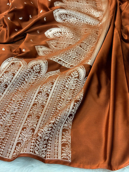 Brown Pure Banarasi Mashru Katan Silk Saree
