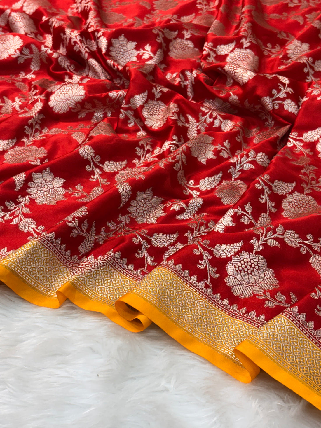 Red Pure Banarasi Mashru Katan Silk Saree