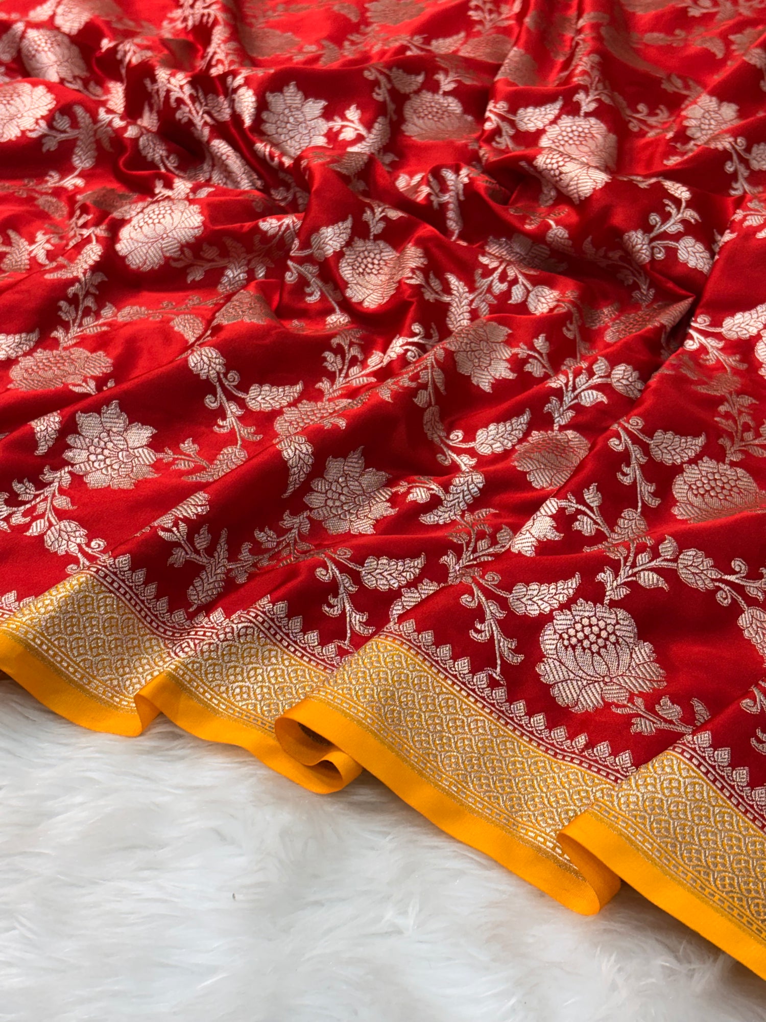 Red Pure Banarasi Mashru Katan Silk Saree