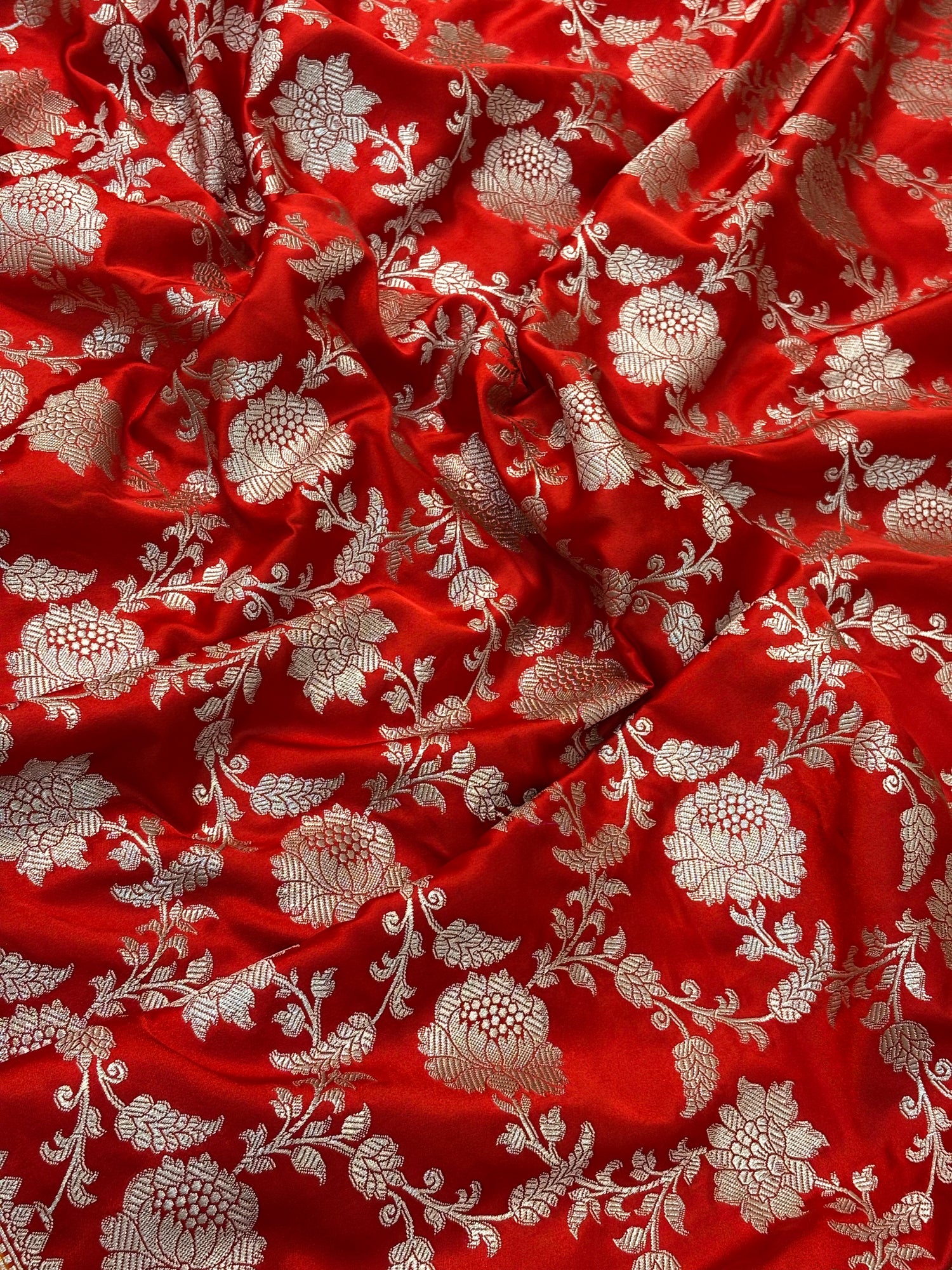 Red Pure Banarasi Mashru Katan Silk Saree