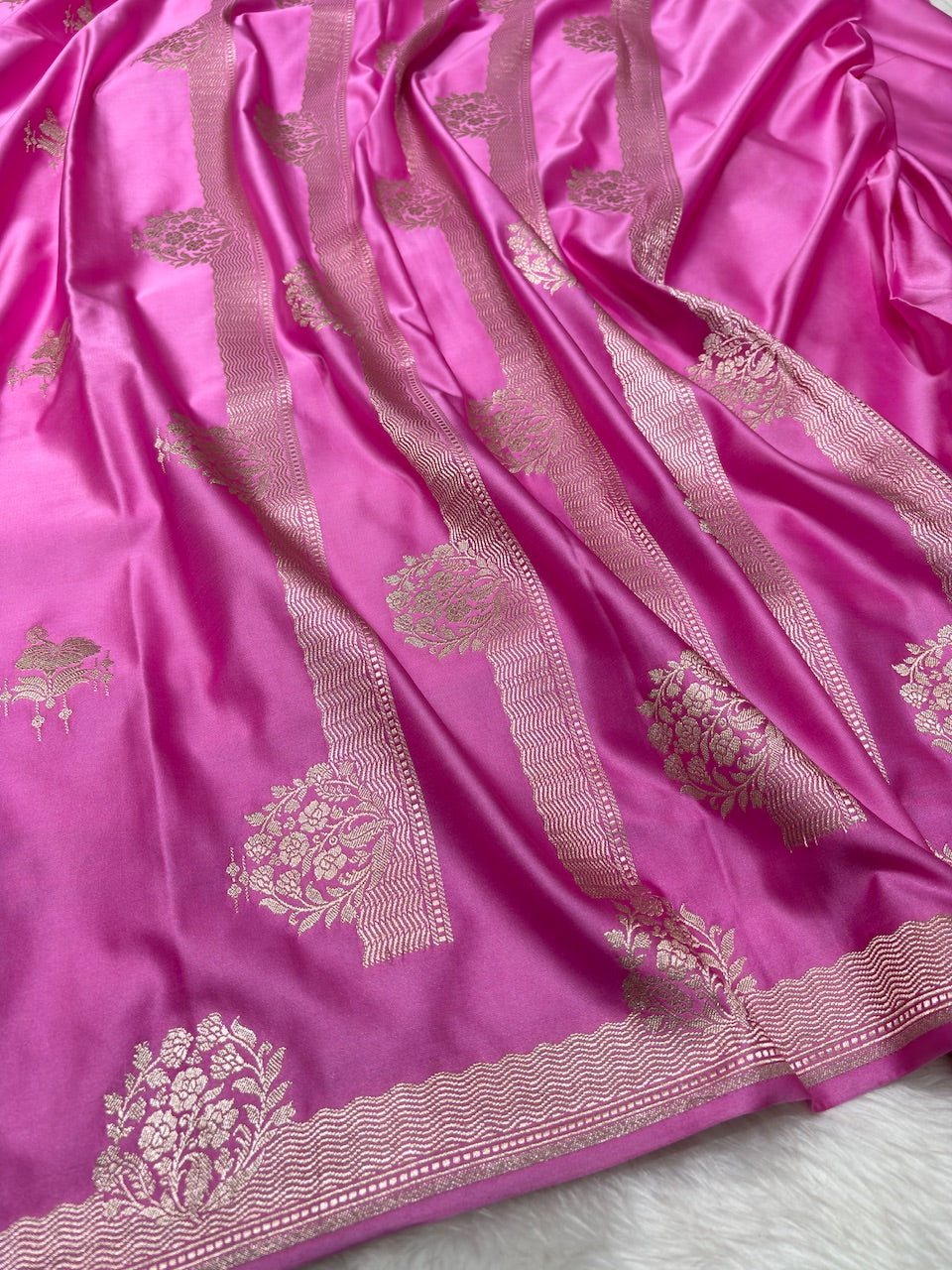 Rose Pink Pure Banarasi Mashru Silk Saree