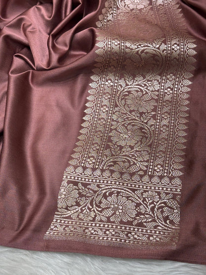 Coffee Brown Pure Banarasi Mashru Silk Saree