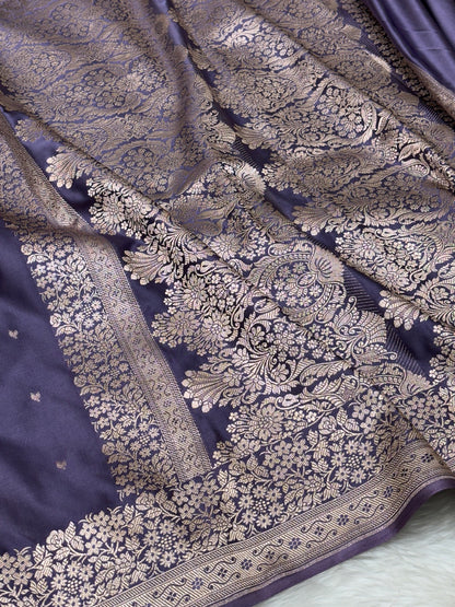 Charcoal Purple Pure Banarasi Mashru Silk Saree