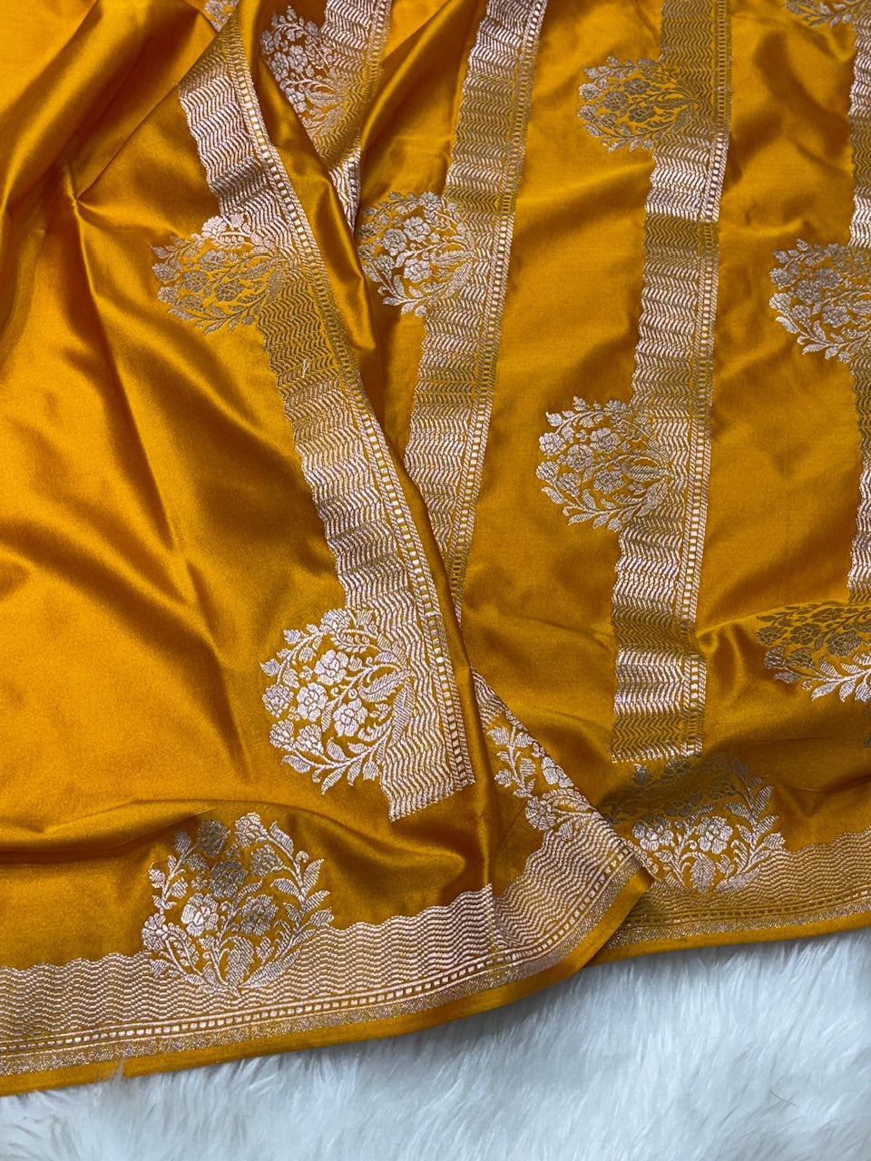Mustard Gold Pure Banarasi Mashru Silk Saree