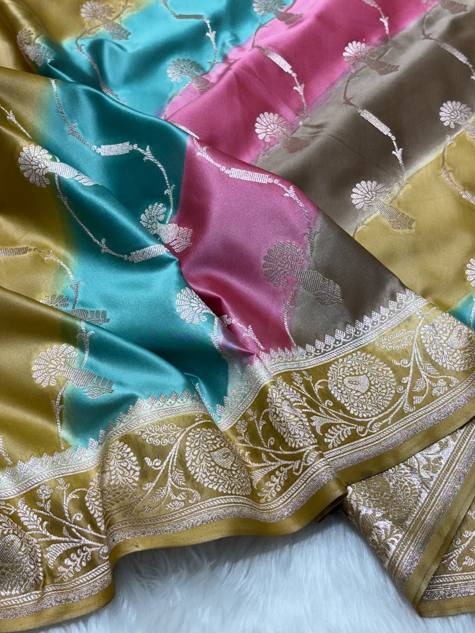 Multi-tone Pure Banarasi Mashru Silk Saree