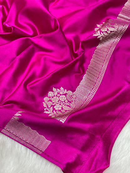 Rani Pink Pure Banarasi Mashru Silk Saree