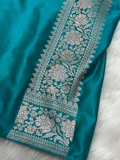 Turquoise Blue Pure Banarasi Mashru Silk Saree
