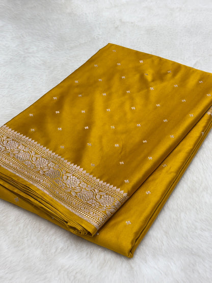 Mustard Yellow Pure Banarasi Mashru Silk Saree
