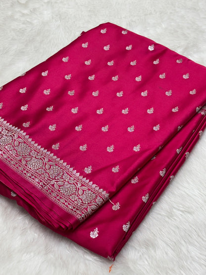 Deep Pink Banarasi Mashru Silk Saree