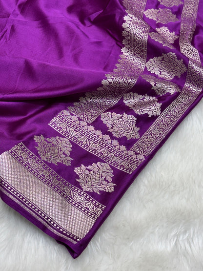 Royal Purple Pure Banarasi Mashru Silk Saree