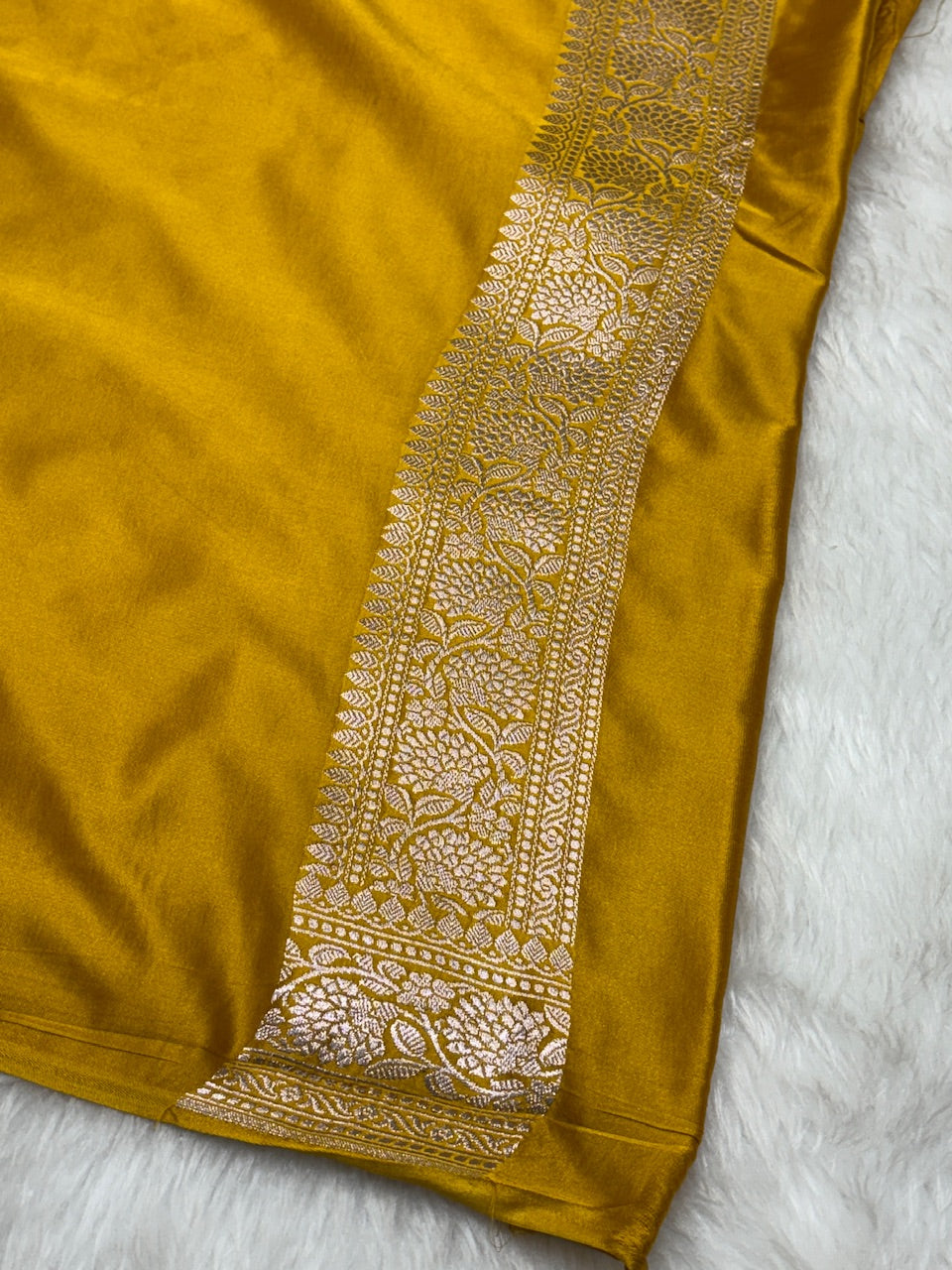 Mustard Yellow Pure Banarasi Mashru Silk Saree