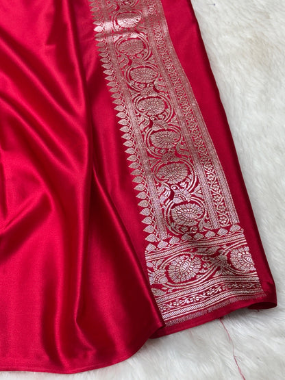 Deep Pink Banarasi Mashru Silk Saree