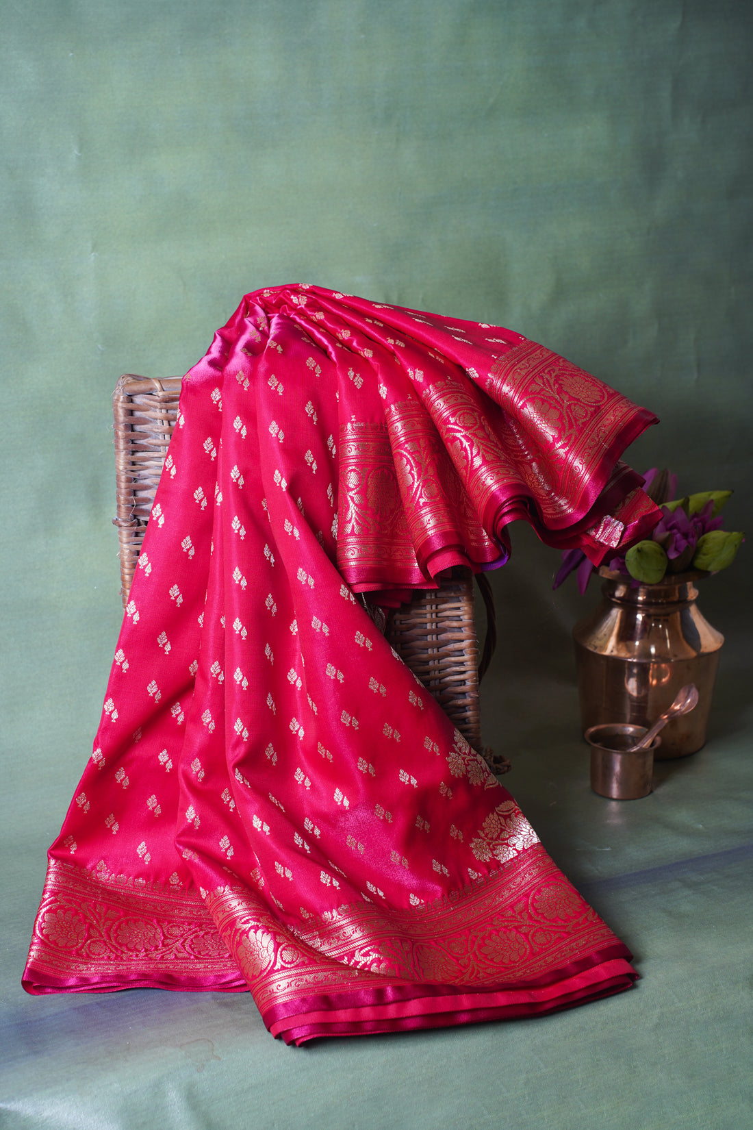 Rani Pink Banarasi Upada Satin Silk Saree