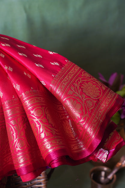 Rani Pink Banarasi Upada Satin Silk Saree