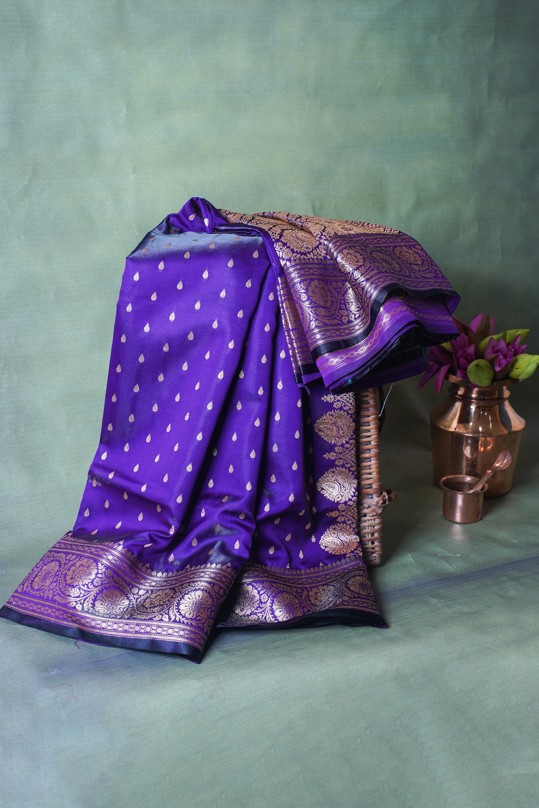 Royal Purple Banarasi Upada Satin Silk buti Saree