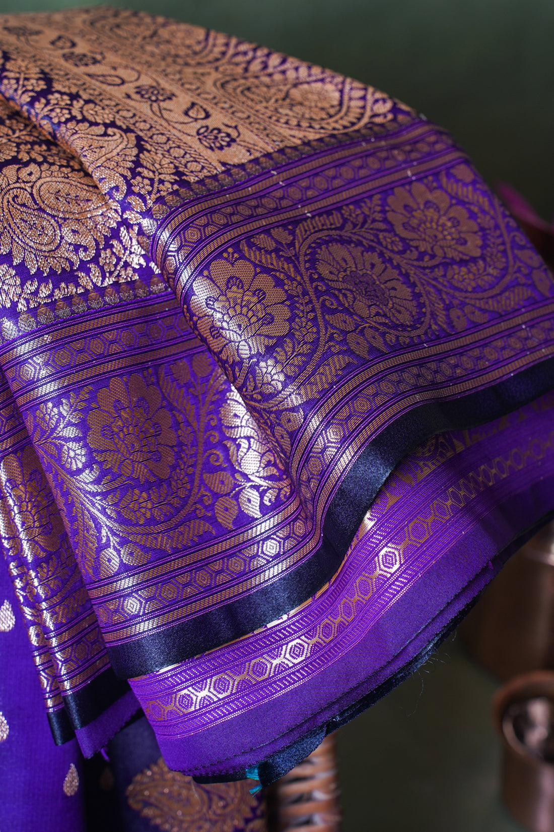 Royal Purple Banarasi Upada Satin Silk buti Saree