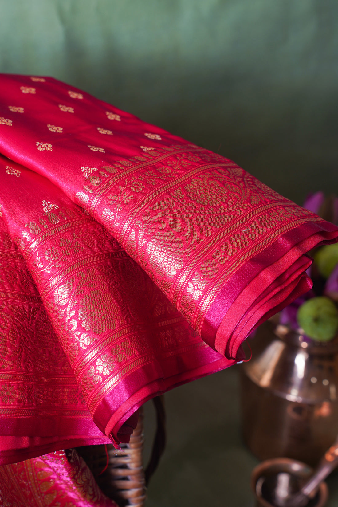 Magenta Pink Banarasi Upada Satin Silk buti Saree