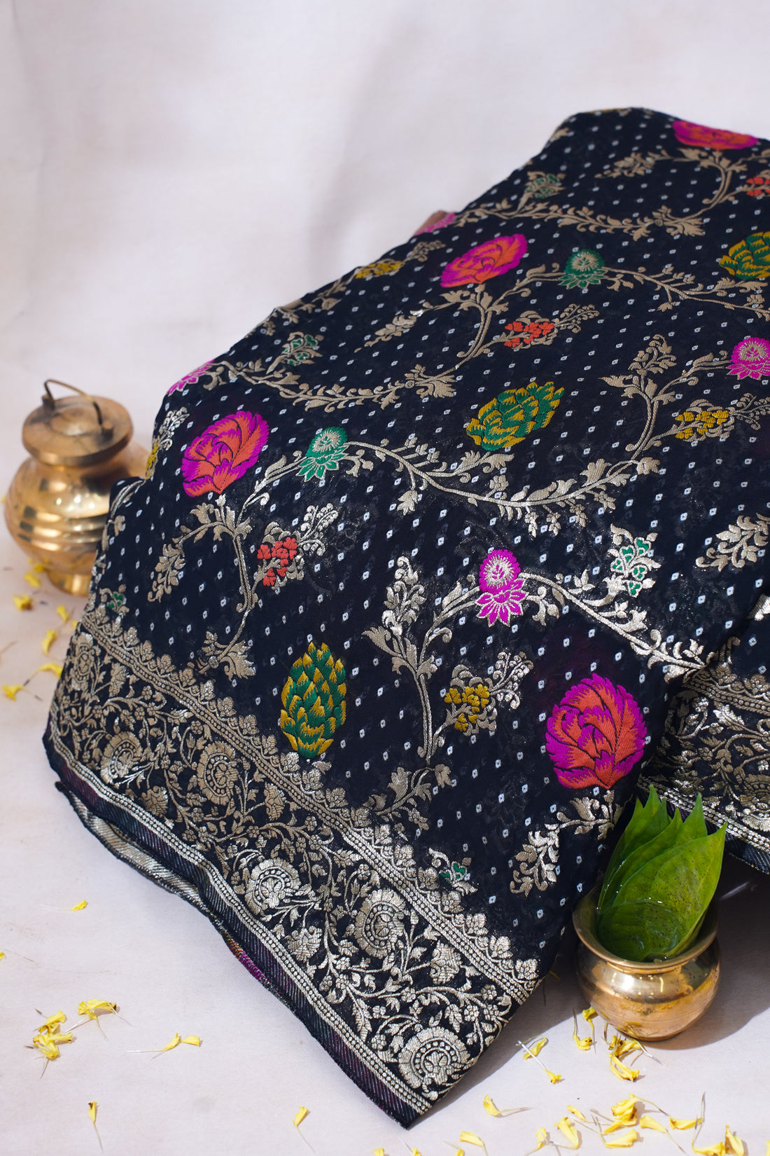 Black Khaddi Georgette Minakari Jaal Bandhej Saree