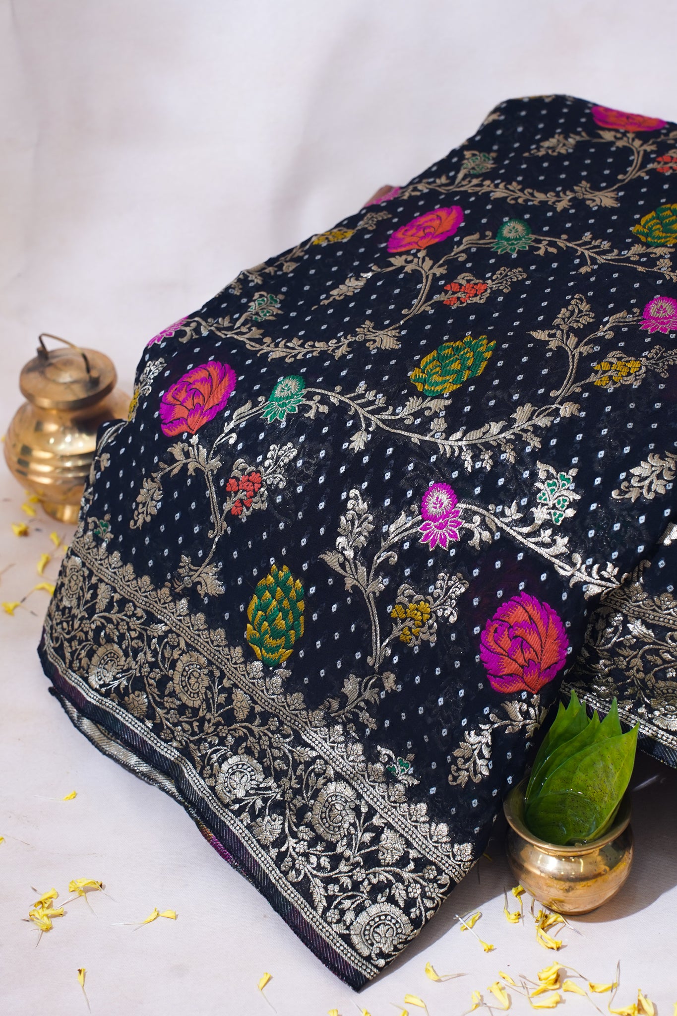 Black Khaddi Georgette Minakari Jaal Bandhej Saree