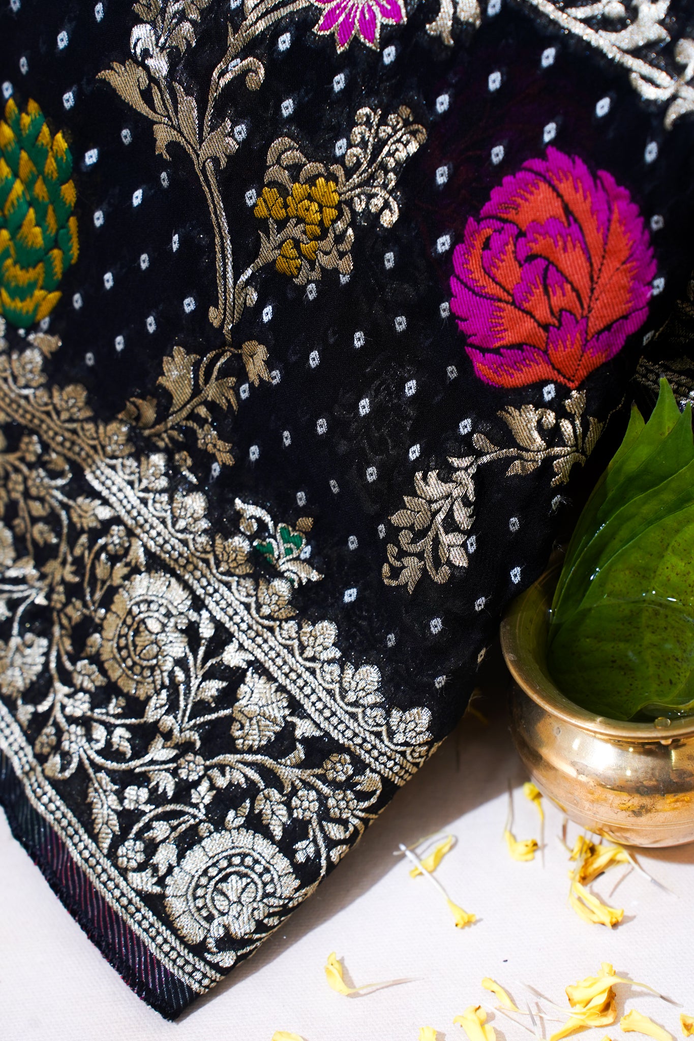 Black Khaddi Georgette Minakari Jaal Bandhej Saree