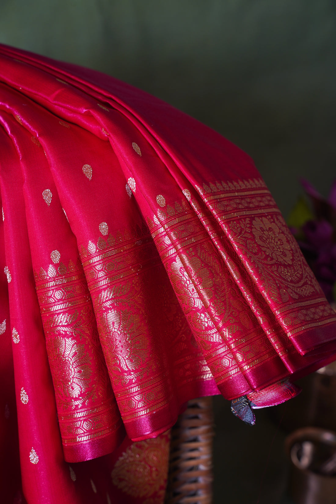 Crimson Red Banarasi Upada Satin Silk Buti Saree